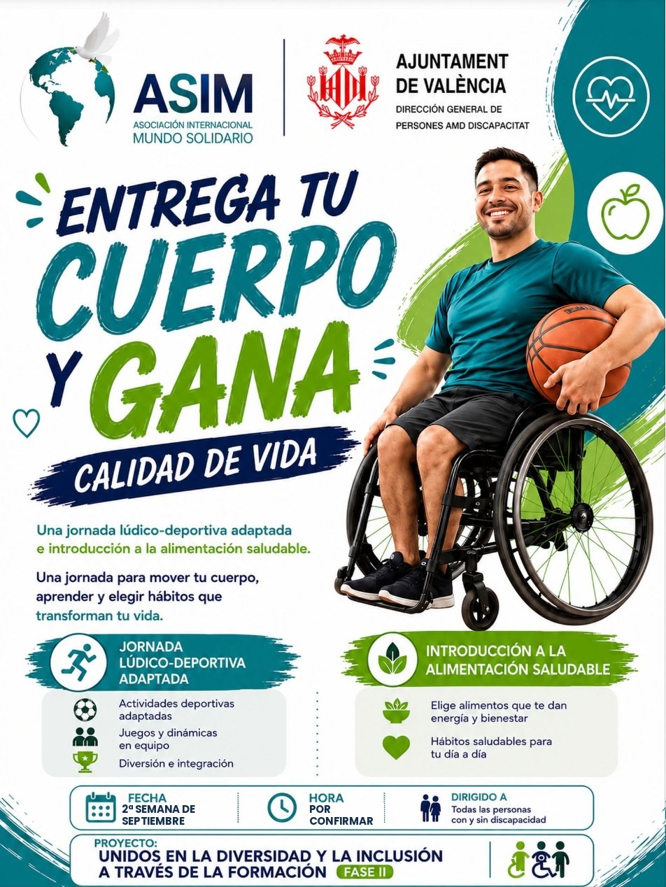 Cartel de la Jornada Lúdico-Deportiva Adaptada «Entrena tu cuerpo y gana calidad de vida» de ASIM y el Ajuntament de València